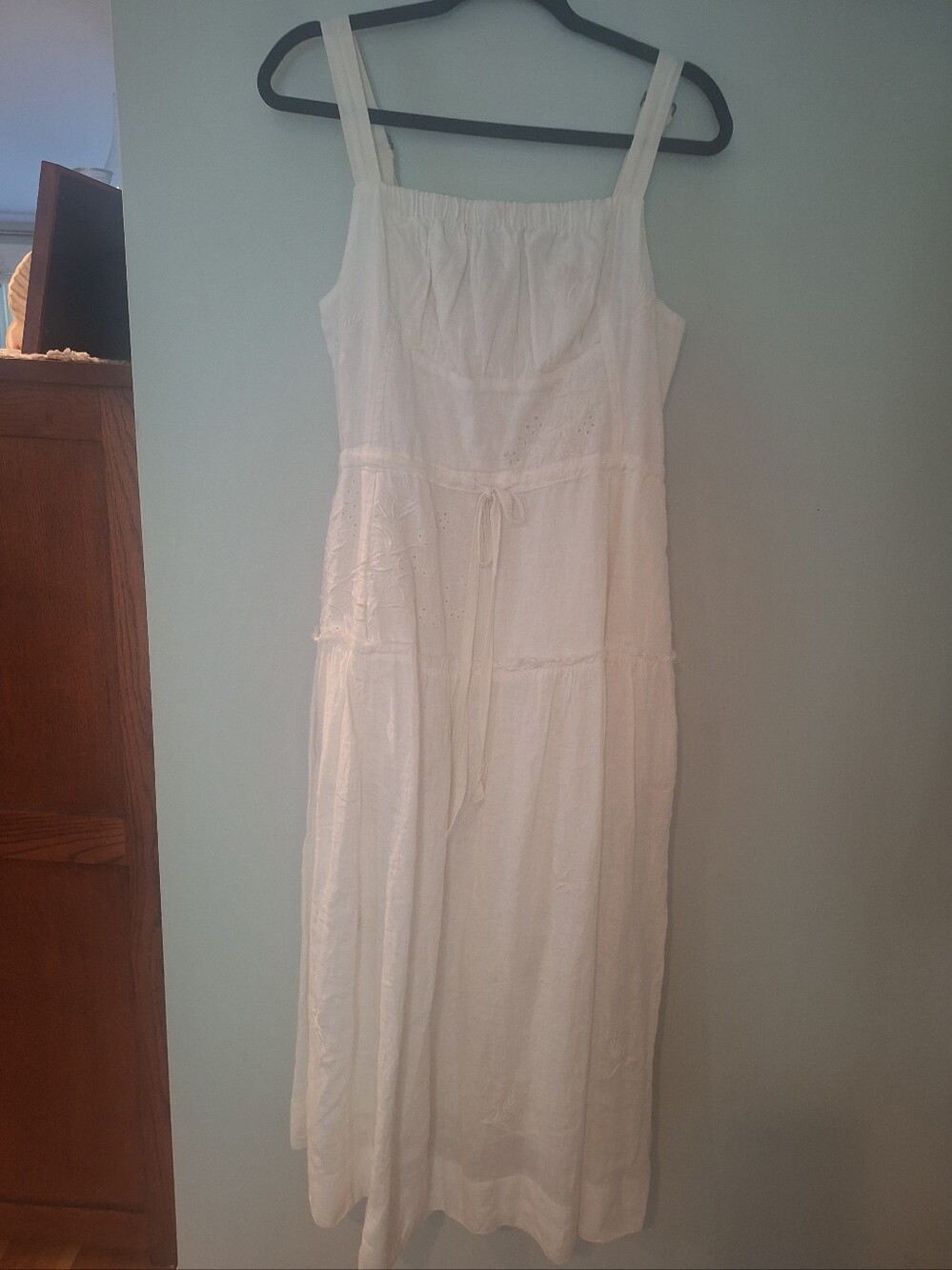 Anthropologie Ivory Summer Sundress with Tie Waist